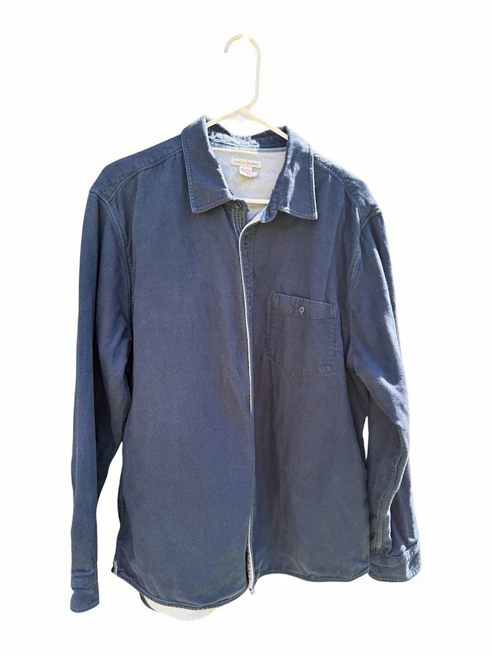 carbon2cobalt Men's 100% Cotton Button Shirt Navy Blue Large